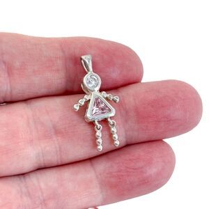 Vintage Sterling Silver 925 Pink Cubic Zirconia Girl Pendant